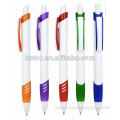 Standard solid white plastic ballpen with colorful clip and pen handle for promotion